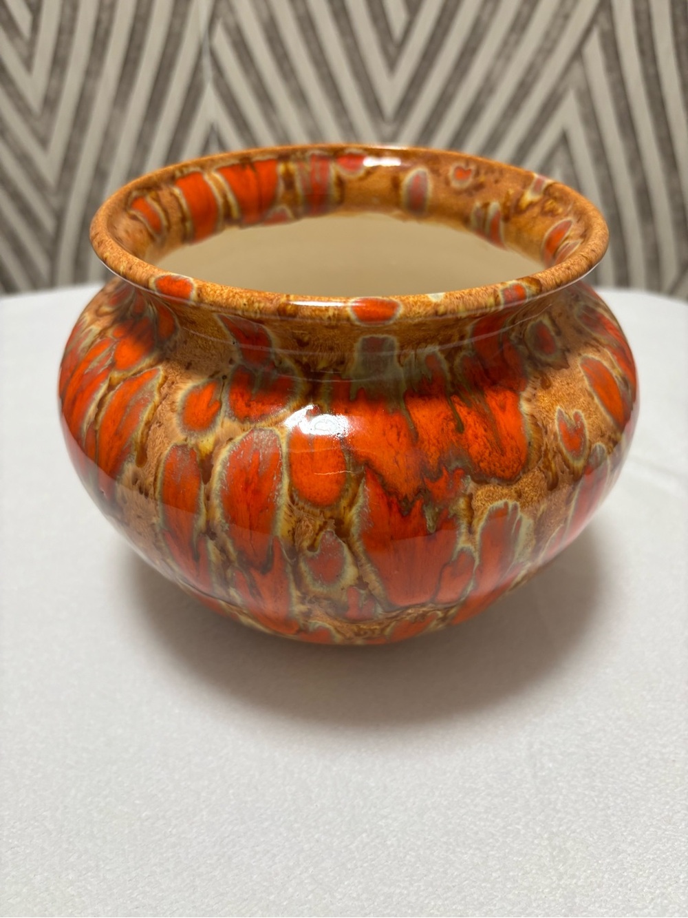 Mid century modern ceramic drip glazed vase planter
